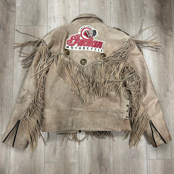 Vintage Indian Motorcycles Fringe Tassel Brown Leather Jacket Size Large L B3 - Picture 7 of 11